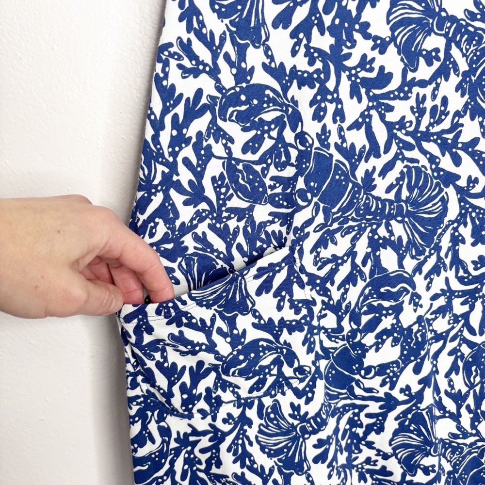 Lilly Pulitzer Kristen Flounce Dress Krillen It Blue White Pattern L NWOT - Picture 4 of 11